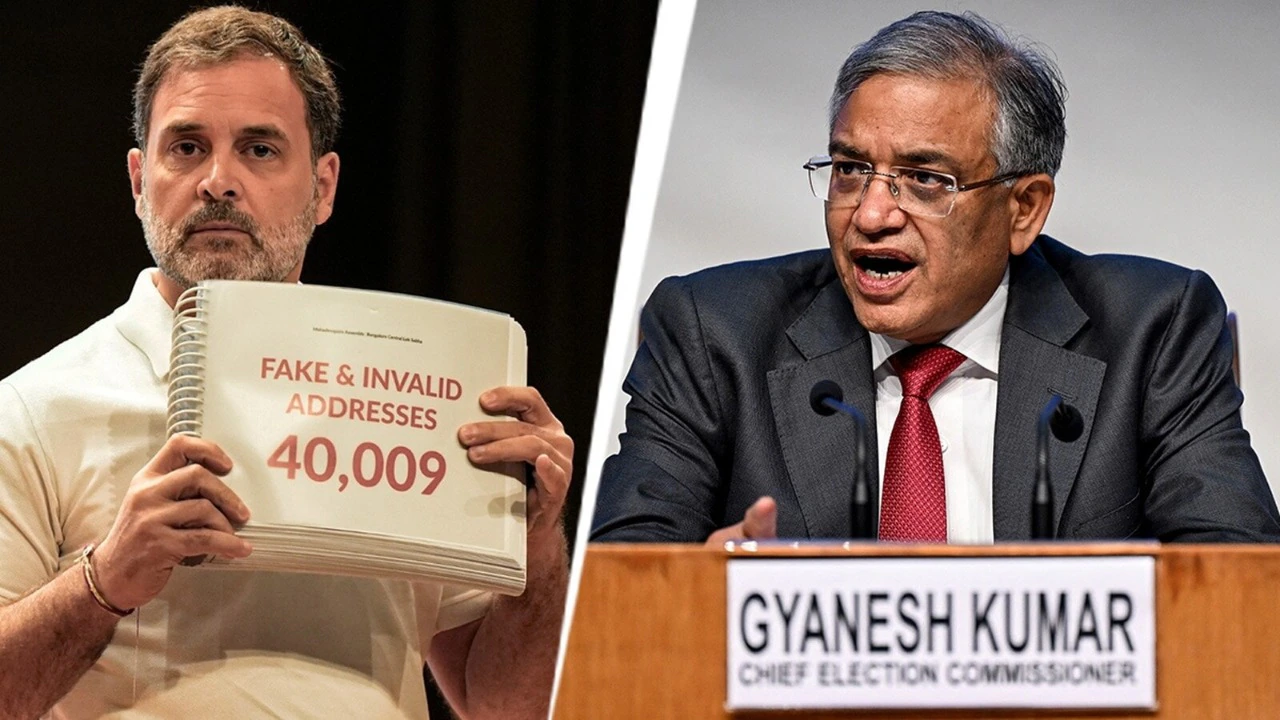 राहुल गांधी यांनी मुख्य निवडणूक आयुक्त ज्ञानेश कुमार यांच्यावर मत चोरीला संरक्षण देत असल्याचा आणि लोकशाहीला कमकुवत बनवल्याचा आरोप केला आहे.